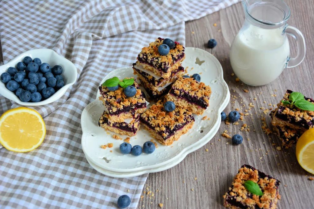 Vegan blueberry oat bars with chia jam