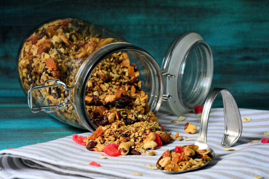 Crunchy granola with oats, nuts, and dried fruit